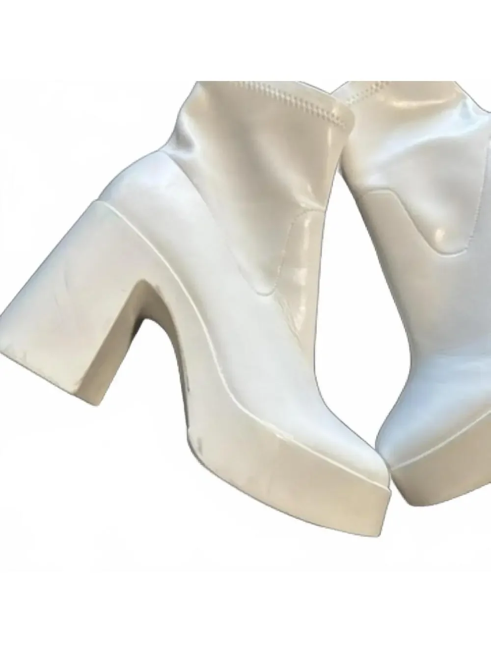 White Platform Block Heel Ankle Boots